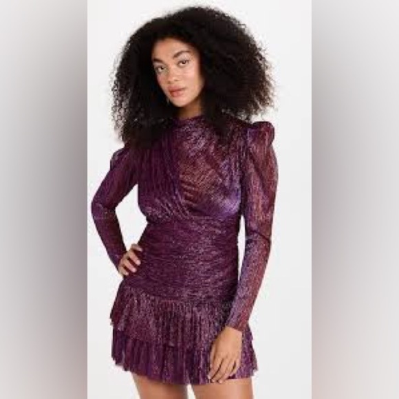 Sabina Musayev Purple Ruched Puff Sleeve Mini Angela Dress - Picture 3 of 8
